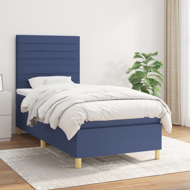 vidaXL Cama box spring con colchón tela azul 100x200 cm vidaXL Cama box spring con colchón tela azul 100x200 cm