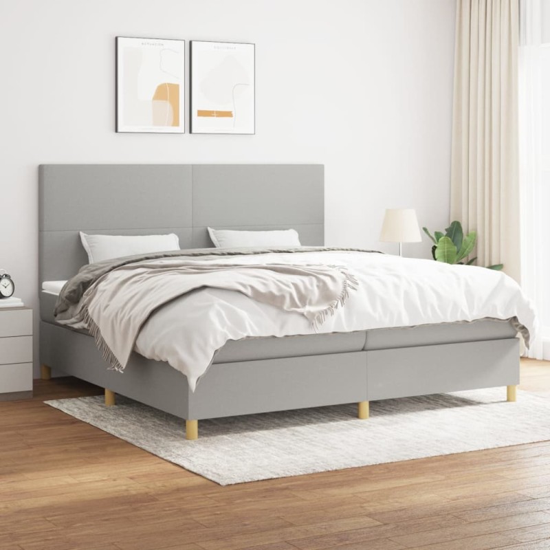 vidaXL Cama box spring con colchón tela gris claro 200x200 cm vidaXL Cama box spring con colchón tela gris claro 200x200 cm