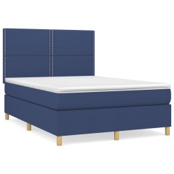 vidaXL Cama box spring con colchón tela azul 140x190 cm