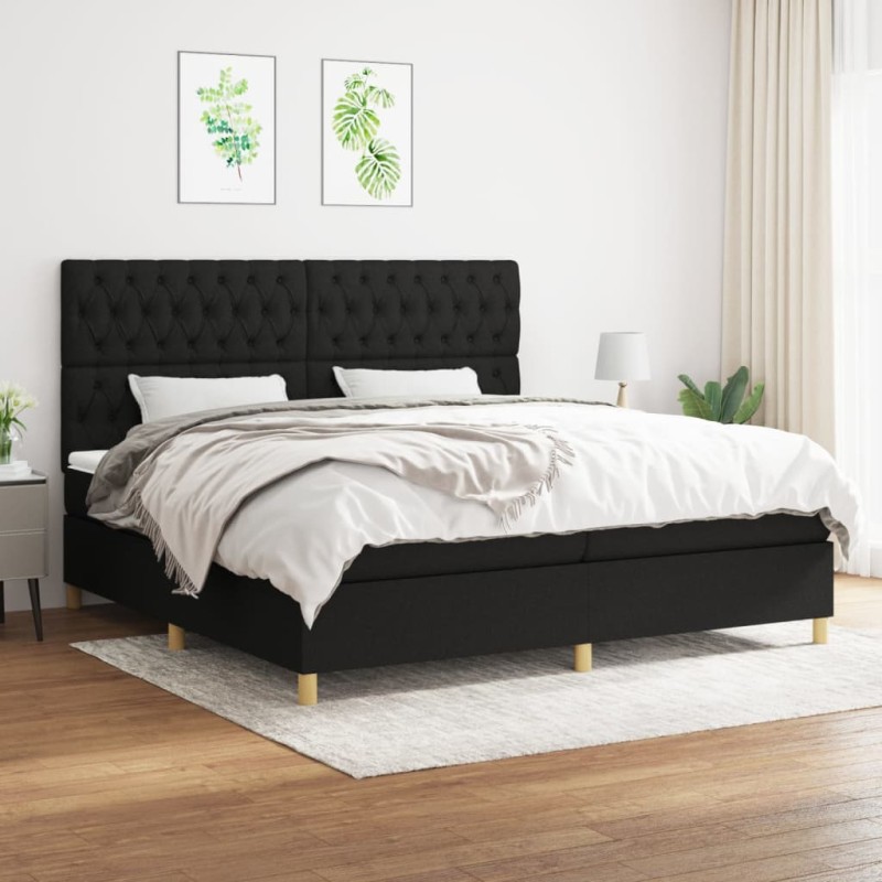 vidaXL Cama box spring con colchón tela negro 200x200 cm vidaXL Cama box spring con colchón tela negro 200x200 cm