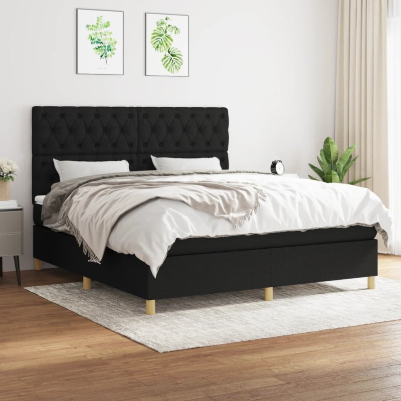 vidaXL Cama box spring con colchón tela negro 160x200 cm