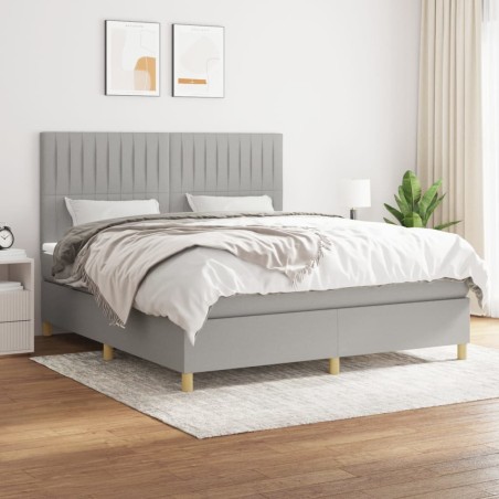 vidaXL Cama box spring con colchón tela gris claro 160x200 cm