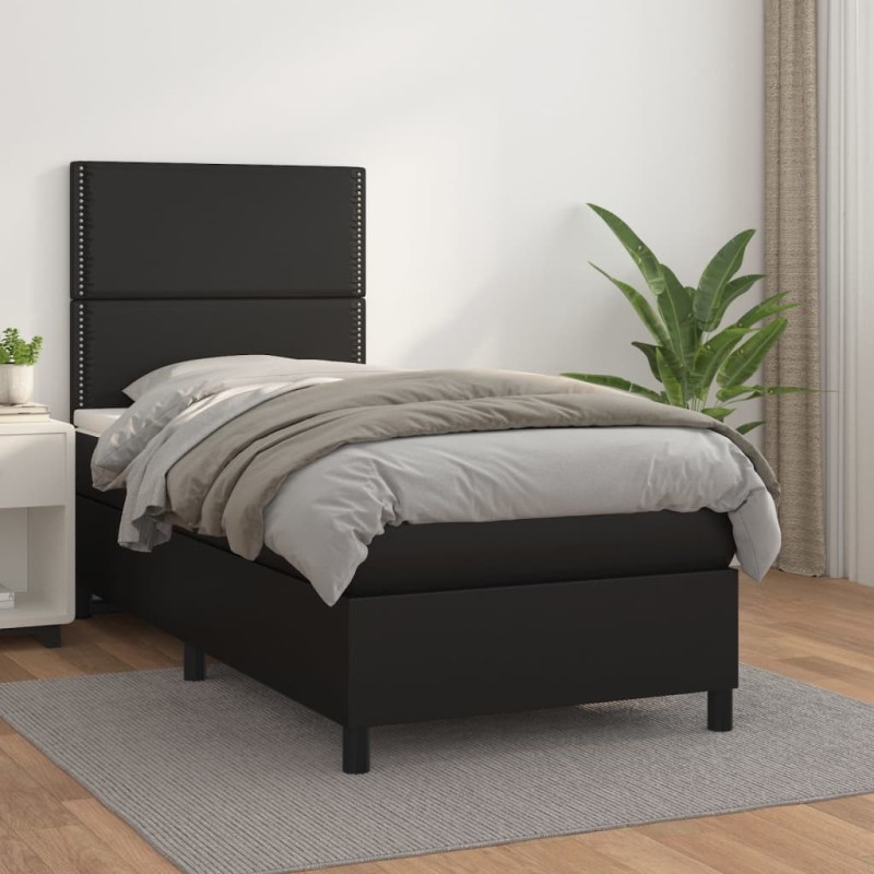vidaXL Cama box spring con colchón cuero sintético negro 100x200 cm vidaXL Cama box spring con colchón cuero sintético negro 100x200 cm