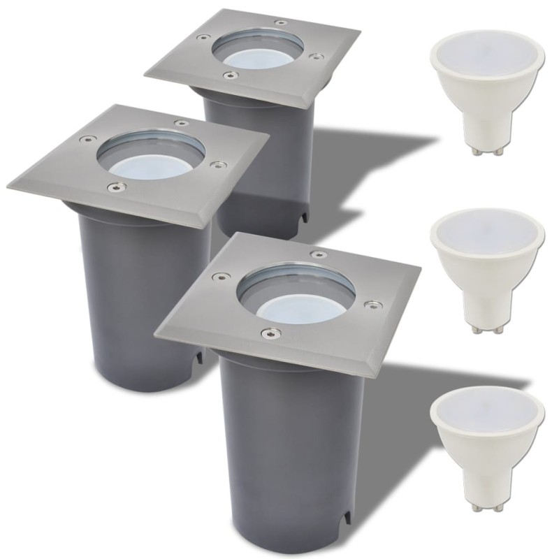 vidaXL Luces de suelo de exterior cuadradas 3 unidades vidaXL Luces de suelo de exterior cuadradas 3 unidades