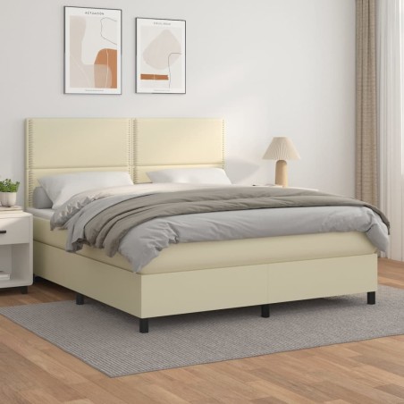 vidaXL Cama box spring con colchón cuero sintético crema 180x200 cm