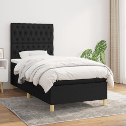 vidaXL Cama box spring con colchón tela negro 90x190 cm