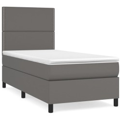 vidaXL Cama box spring con colchón cuero sintético gris 100x200 cm
