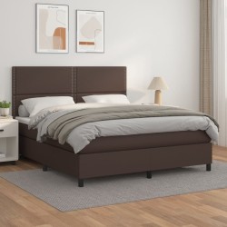 vidaXL Cama box spring con colchón cuero sintético marrón 180x200 cm