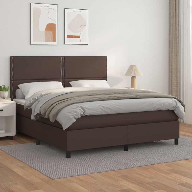 vidaXL Cama box spring con colchón cuero sintético marrón 180x200 cm