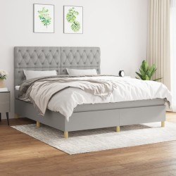 vidaXL Cama box spring con colchón tela gris claro 160x200 cm