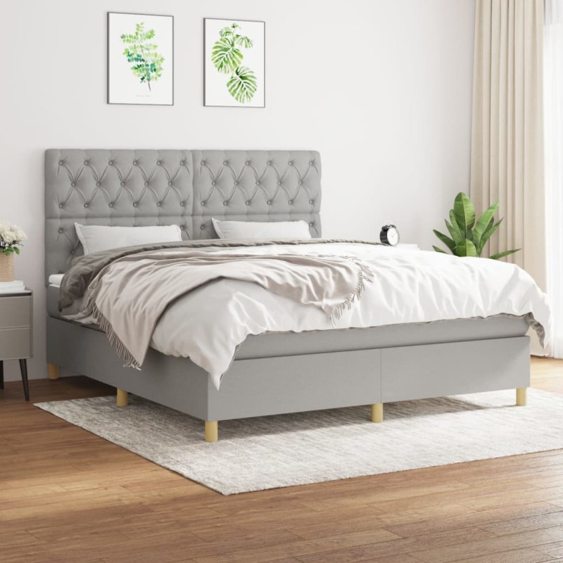 vidaXL Cama box spring con colchón tela gris claro 160x200 cm vidaXL Cama box spring con colchón tela gris claro 160x200 cm