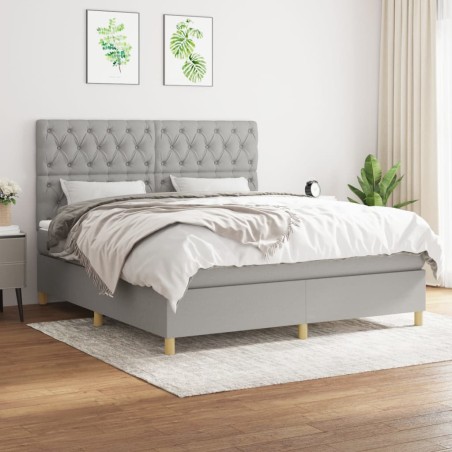 vidaXL Cama box spring con colchón tela gris claro 160x200 cm