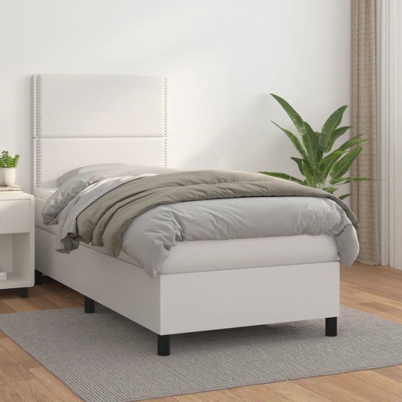 vidaXL Cama box spring con colchón cuero sintético blanco 80x200 cm vidaXL Cama box spring con colchón cuero sintético blanco 80x200 cm