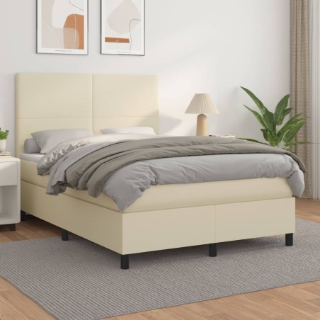 vidaXL Cama box spring con colchón cuero sintético crema 140x200cm