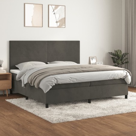 vidaXL Cama box spring con colchón terciopelo gris oscuro 200x200 cm