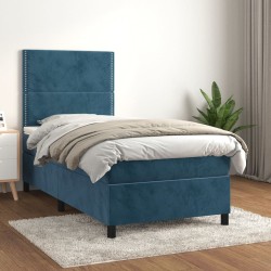vidaXL Cama box spring con colchón terciopelo azul oscuro 100x200 cm