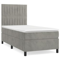 vidaXL Cama box spring con colchón terciopelo gris claro 90x190 cm