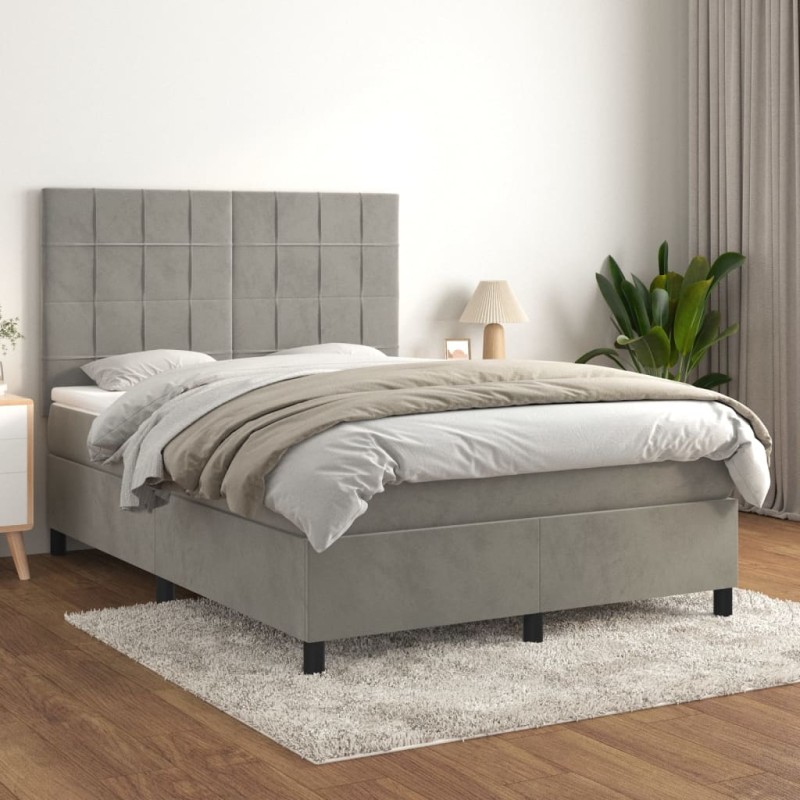 vidaXL Cama box spring con colchón terciopelo gris claro 140x190 cm vidaXL Cama box spring con colchón terciopelo gris claro 140x190 cm