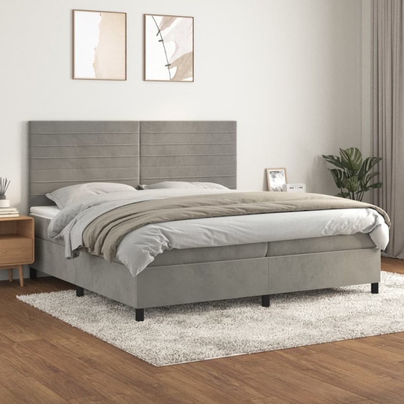 vidaXL Cama box spring con colchón terciopelo gris claro 200x200 cm vidaXL Cama box spring con colchón terciopelo gris claro 200x200 cm