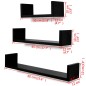 vidaXL Estantes flotantes pared 3 pzas MDF negro forma U libros/DVD vidaXL Estantes flotantes pared 3 pzas MDF negro forma U libros/DVD