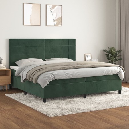 vidaXL Cama box spring con colchón terciopelo verde oscuro 200x200 cm