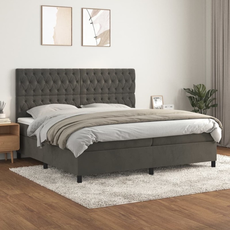 vidaXL Cama box spring con colchón terciopelo gris oscuro 200x200 cm vidaXL Cama box spring con colchón terciopelo gris oscuro 200x200 cm