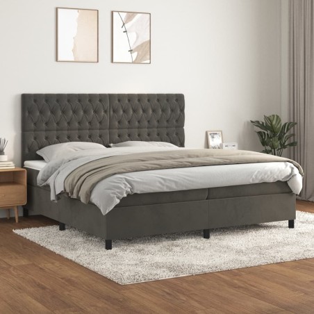 vidaXL Cama box spring con colchón terciopelo gris oscuro 200x200 cm
