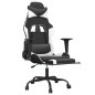 vidaXL Silla gaming con reposapiés cuero sintético negro blanco vidaXL Silla gaming con reposapiés cuero sintético negro blanco