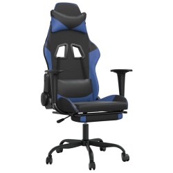vidaXL Silla gaming con reposapiés cuero sintético negro azul
