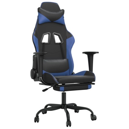 vidaXL Silla gaming con reposapiés cuero sintético negro azul