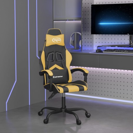vidaXL Silla gaming cuero sintético negro y dorado