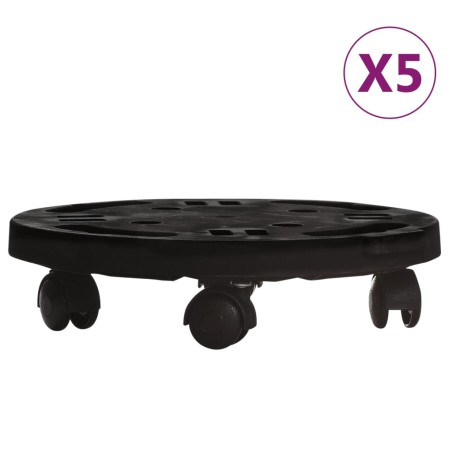 vidaXL Soporte con ruedas para plantas 5 uds negro diámetro 30cm 170kg