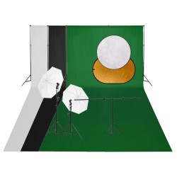 vidaXL Kit de estudio fotográfico con set de luces, fondo y reflector