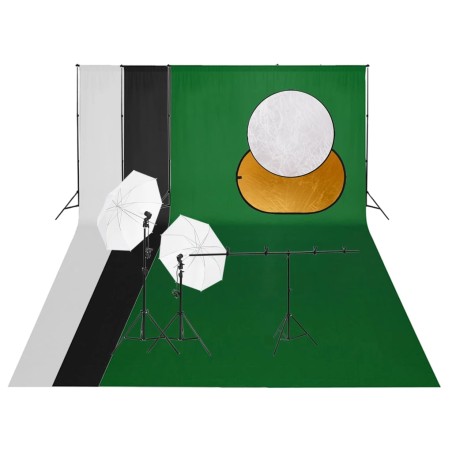 vidaXL Kit de estudio fotográfico con set de luces, fondo y reflector