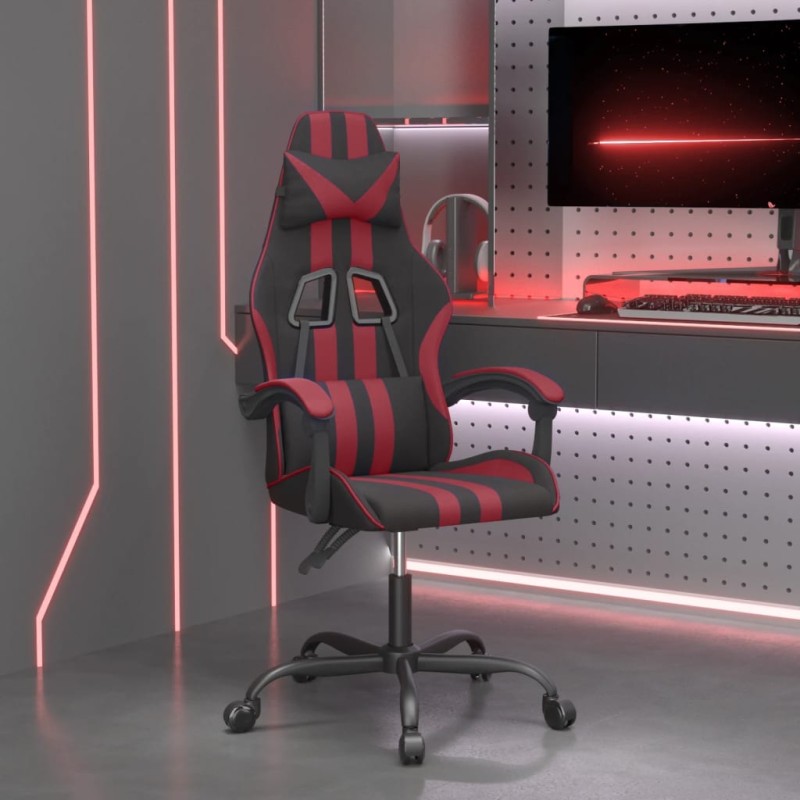 vidaXL Silla gaming cuero sintético negro y rojo vino tinto