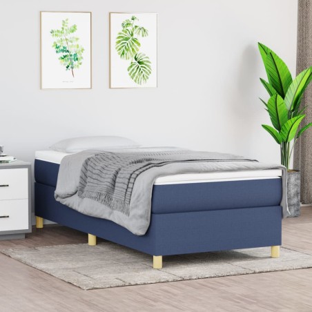 vidaXL Cama box spring con colchón tela azul 90x200 cm