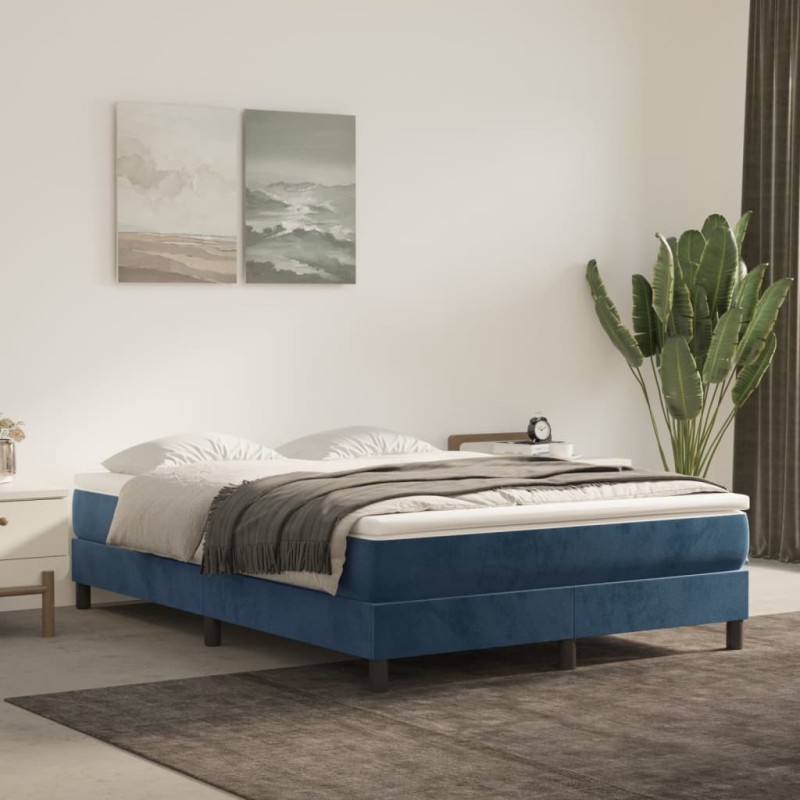 vidaXL Cama box spring con colchón terciopelo azul oscuro 140x190 cm vidaXL Cama box spring con colchón terciopelo azul oscuro 140x190 cm