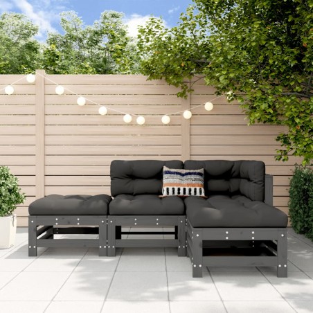 vidaXL Juego de muebles de jardín 4 pzas madera maciza de pino gris