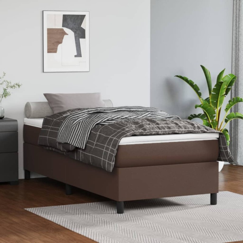 vidaXL Cama box spring con colchón cuero sintético marrón 100x200 cm vidaXL Cama box spring con colchón cuero sintético marrón 100x200 cm