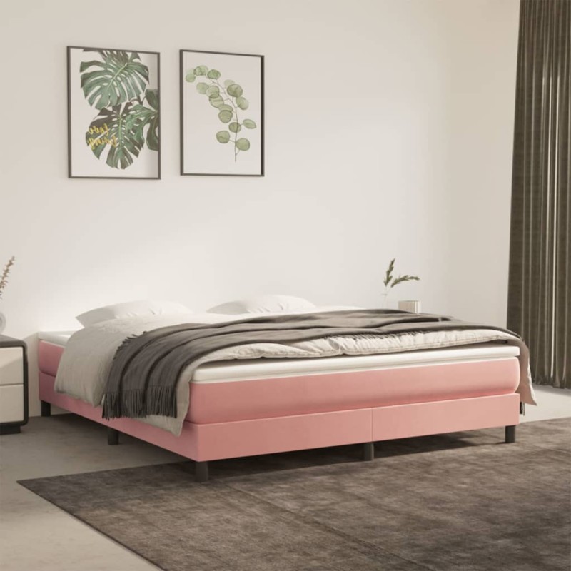 vidaXL Cama box spring con colchón terciopelo rosa 160x200 cm vidaXL Cama box spring con colchón terciopelo rosa 160x200 cm
