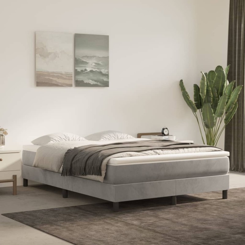 vidaXL Cama box spring con colchón terciopelo gris claro 140x190 cm