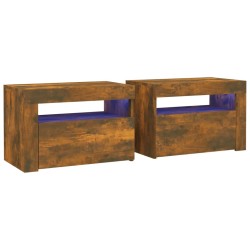 vidaXL Mesitas de noche con LED 2 uds color roble ahumado