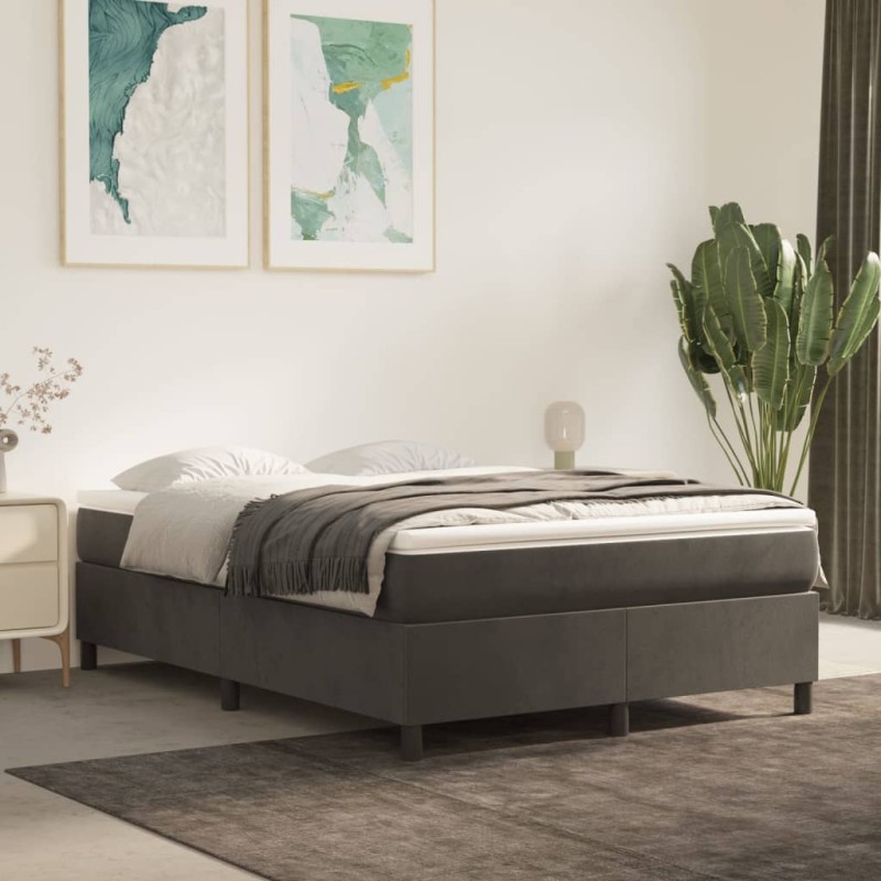 vidaXL Cama box spring con colchón terciopelo gris oscuro 140x190 cm