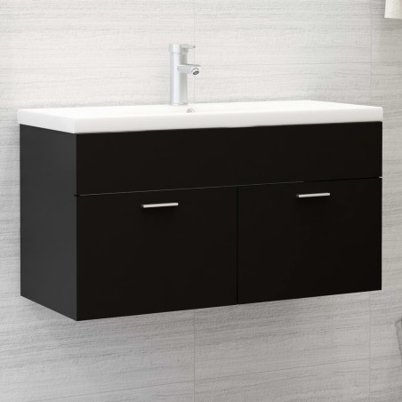 vidaXL Armario para lavabo madera contrachapada negro 90x38,5x46 cm