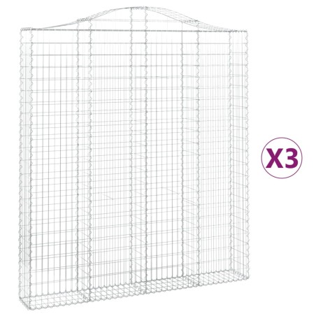 vidaXL Cestas de gaviones 3 uds forma de arco hierro 200x30x220/240 cm