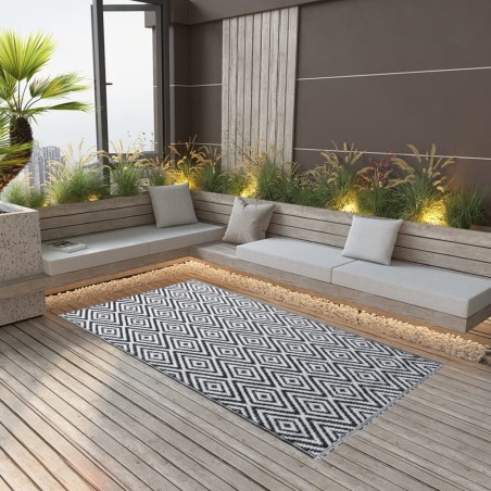 vidaXL Alfombra de exterior PP blanco y negro 190x290 cm
