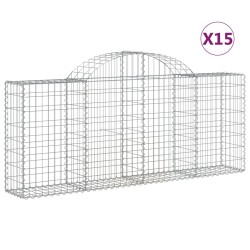 vidaXL Cestas de gaviones 15 uds forma de arco hierro 200x30x80/100 cm