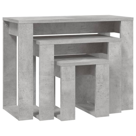 vidaXL Mesas apilables 3 piezas madera contrachapada gris hormigón