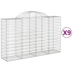vidaXL Cestas de gaviones 9 uds forma de arco hierro 200x50x120/140 cm