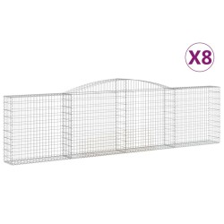 vidaXL Cestas de gaviones 8 uds forma de arco hierro 400x30x100/120 cm